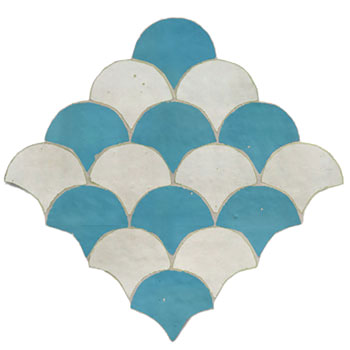 Mosaic House Moroccan tile Fleurs 1-23 White Turquoise  zellige, mosaic, zellij, field, pattern, glaze, fishscale, classic 